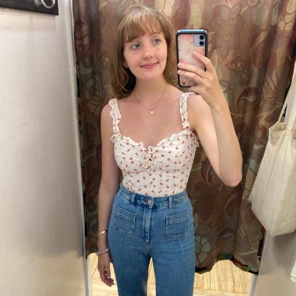 Reformation Rose Print Ruffle Top